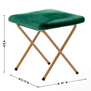 English Elm Gwen Oversize Portable Faux Fur Moon Chair Set with Folding Ottoman for Ultimate Comfort & Style Emerald Fabric/Soft Gold Frame FV-FMC-025-FR-EMRLD-SGD-GG