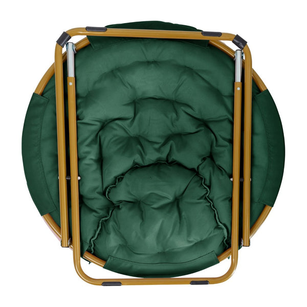 English Elm Gwen Oversize Portable Faux Fur Moon Chair Set with Folding Ottoman for Ultimate Comfort & Style Emerald Fabric/Soft Gold Frame FV-FMC-025-FR-EMRLD-SGD-GG