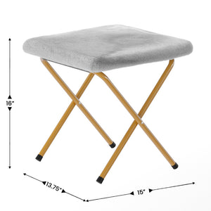 English Elm Gwen Oversize Portable Faux Fur Moon Chair Set with Folding Ottoman for Ultimate Comfort & Style Gray Fabric/Soft Gold Frame FV-FMC-025-FR-GY-SGD-GG