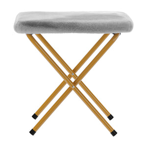 English Elm Gwen Oversize Portable Faux Fur Moon Chair Set with Folding Ottoman for Ultimate Comfort & Style Gray Fabric/Soft Gold Frame FV-FMC-025-FR-GY-SGD-GG