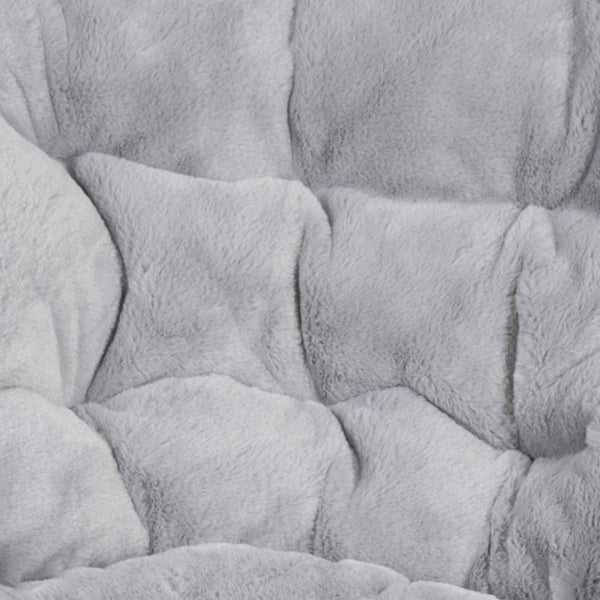 English Elm Gwen Oversize Portable Faux Fur Moon Chair Set with Folding Ottoman for Ultimate Comfort & Style Gray Fabric/Soft Gold Frame FV-FMC-025-FR-GY-SGD-GG