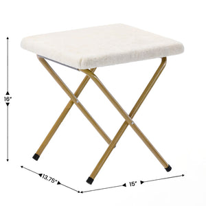 English Elm Gwen Oversize Portable Faux Fur Moon Chair Set with Folding Ottoman for Ultimate Comfort & Style Ivory Faux Shearling Fabric/Soft Gold Frame FV-FMC-025-FR-IV-SGD-GG