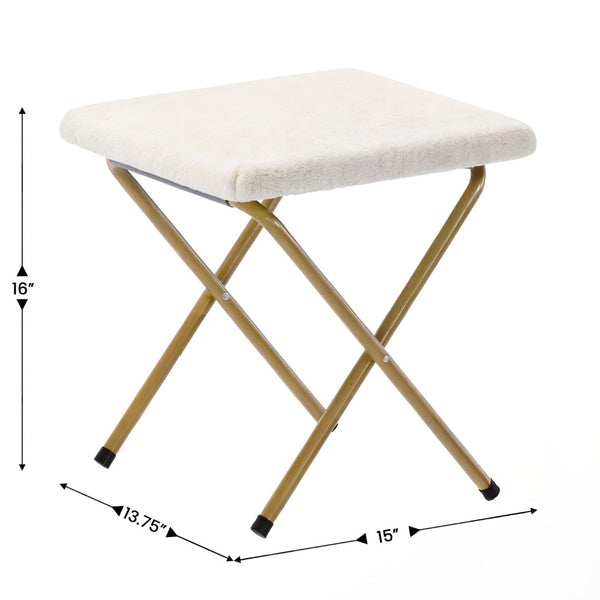 English Elm Gwen Oversize Portable Faux Fur Moon Chair Set with Folding Ottoman for Ultimate Comfort & Style Ivory Faux Shearling Fabric/Soft Gold Frame FV-FMC-025-FR-IV-SGD-GG