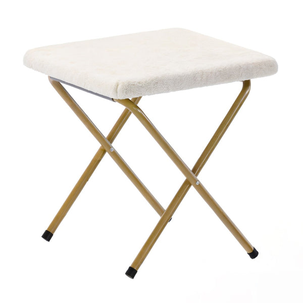 English Elm Gwen Oversize Portable Faux Fur Moon Chair Set with Folding Ottoman for Ultimate Comfort & Style Ivory Faux Shearling Fabric/Soft Gold Frame FV-FMC-025-FR-IV-SGD-GG