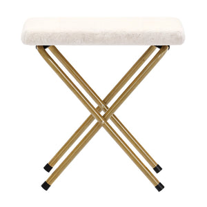 English Elm Gwen Oversize Portable Faux Fur Moon Chair Set with Folding Ottoman for Ultimate Comfort & Style Ivory Faux Shearling Fabric/Soft Gold Frame FV-FMC-025-FR-IV-SGD-GG