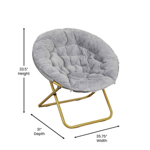 English Elm Gwen 38" Oversize Portable Faux Fur Saucer Chair for Cozy Lounging, Gaming, and Relaxing Anywhere Gray Faux Fur/Soft Gold Frame FV-FMC-025-GY-SGD-GG