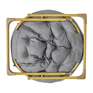 English Elm Gwen 38" Oversize Portable Faux Fur Saucer Chair for Cozy Lounging, Gaming, and Relaxing Anywhere Gray Faux Fur/Soft Gold Frame FV-FMC-025-GY-SGD-GG