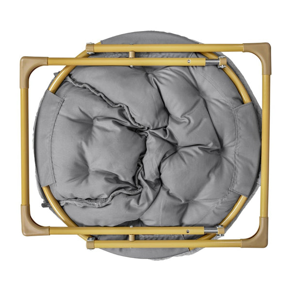 English Elm Gwen 38" Oversize Portable Faux Fur Saucer Chair for Cozy Lounging, Gaming, and Relaxing Anywhere Gray Faux Fur/Soft Gold Frame FV-FMC-025-GY-SGD-GG