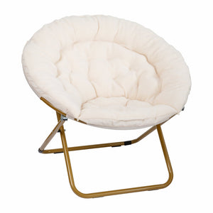 English Elm Gwen 38" Oversize Portable Faux Fur Saucer Chair for Cozy Lounging, Gaming, and Relaxing Anywhere Ivory Sherpa/Soft Gold Frame FV-FMC-025-IV-SGD-GG