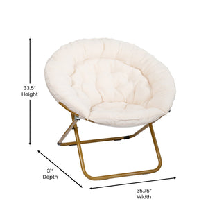 English Elm Gwen 38" Oversize Portable Faux Fur Saucer Chair for Cozy Lounging, Gaming, and Relaxing Anywhere Ivory Sherpa/Soft Gold Frame FV-FMC-025-IV-SGD-GG