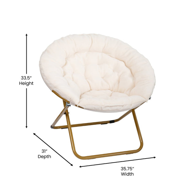 English Elm Gwen 38" Oversize Portable Faux Fur Saucer Chair for Cozy Lounging, Gaming, and Relaxing Anywhere Ivory Sherpa/Soft Gold Frame FV-FMC-025-IV-SGD-GG