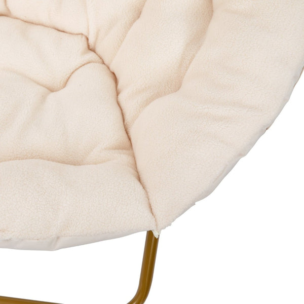 English Elm Gwen 38" Oversize Portable Faux Fur Saucer Chair for Cozy Lounging, Gaming, and Relaxing Anywhere Ivory Sherpa/Soft Gold Frame FV-FMC-025-IV-SGD-GG