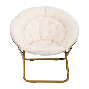 English Elm Gwen 38" Oversize Portable Faux Fur Saucer Chair for Cozy Lounging, Gaming, and Relaxing Anywhere Ivory Sherpa/Soft Gold Frame FV-FMC-025-IV-SGD-GG