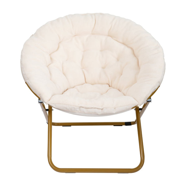 English Elm Gwen 38" Oversize Portable Faux Fur Saucer Chair for Cozy Lounging, Gaming, and Relaxing Anywhere Ivory Sherpa/Soft Gold Frame FV-FMC-025-IV-SGD-GG