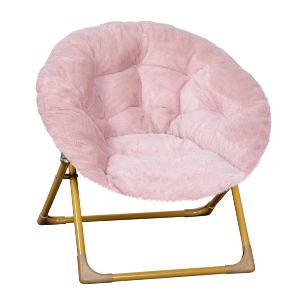 English Elm Gwen 23" Kids Cozy Mini Folding Saucer Chair - Plush Upholstery for Safe, Stylish Relaxation Space Blush Faux Fur/Soft Gold Frame FV-FMC-030-BL-SGD-GG