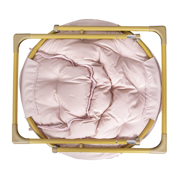 English Elm Gwen 23" Kids Cozy Mini Folding Saucer Chair - Plush Upholstery for Safe, Stylish Relaxation Space Blush Faux Fur/Soft Gold Frame FV-FMC-030-BL-SGD-GG