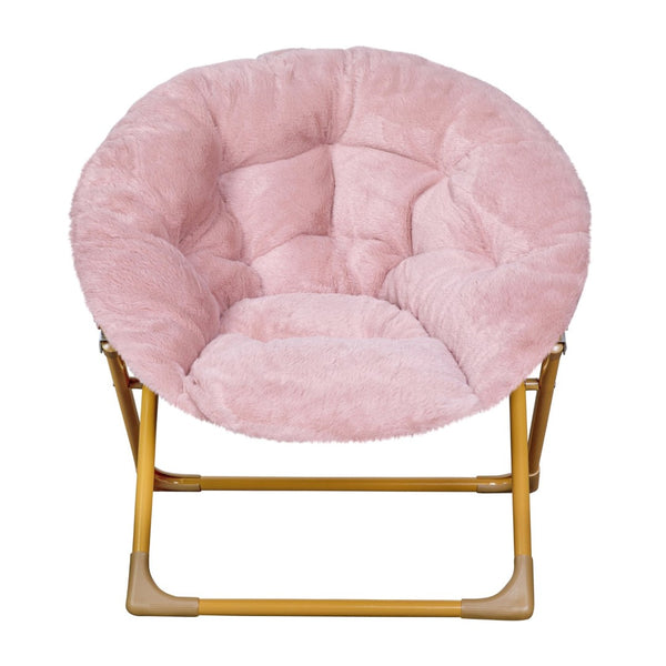 English Elm Gwen 23" Kids Cozy Mini Folding Saucer Chair - Plush Upholstery for Safe, Stylish Relaxation Space Blush Faux Fur/Soft Gold Frame FV-FMC-030-BL-SGD-GG