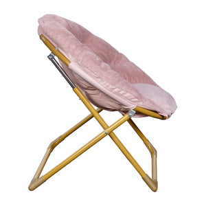 English Elm Gwen 23" Kids Cozy Mini Folding Saucer Chair - Plush Upholstery for Safe, Stylish Relaxation Space Blush Faux Fur/Soft Gold Frame FV-FMC-030-BL-SGD-GG