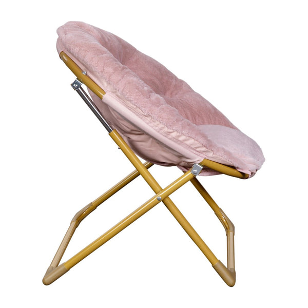 English Elm Gwen 23" Kids Cozy Mini Folding Saucer Chair - Plush Upholstery for Safe, Stylish Relaxation Space Blush Faux Fur/Soft Gold Frame FV-FMC-030-BL-SGD-GG