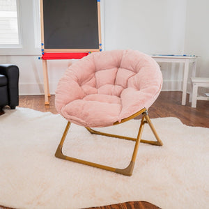 English Elm Gwen 23" Kids Cozy Mini Folding Saucer Chair - Plush Upholstery for Safe, Stylish Relaxation Space Blush Faux Fur/Soft Gold Frame FV-FMC-030-BL-SGD-GG