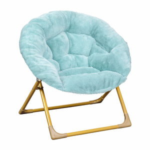 English Elm Gwen 23" Kids Cozy Mini Folding Saucer Chair - Plush Upholstery for Safe, Stylish Relaxation Space Dusty Aqua Faux Fur/Soft Gold Frame FV-FMC-030-DTAQ-SGD-GG