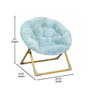 English Elm Gwen 23" Kids Cozy Mini Folding Saucer Chair - Plush Upholstery for Safe, Stylish Relaxation Space Dusty Aqua Faux Fur/Soft Gold Frame FV-FMC-030-DTAQ-SGD-GG