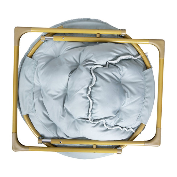 English Elm Gwen 23" Kids Cozy Mini Folding Saucer Chair - Plush Upholstery for Safe, Stylish Relaxation Space Dusty Aqua Faux Fur/Soft Gold Frame FV-FMC-030-DTAQ-SGD-GG