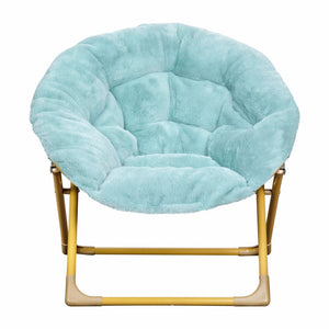 English Elm Gwen 23" Kids Cozy Mini Folding Saucer Chair - Plush Upholstery for Safe, Stylish Relaxation Space Dusty Aqua Faux Fur/Soft Gold Frame FV-FMC-030-DTAQ-SGD-GG