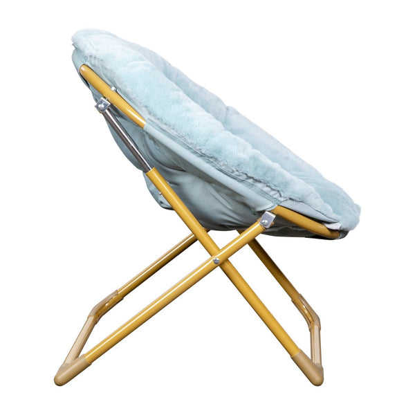 English Elm Gwen 23" Kids Cozy Mini Folding Saucer Chair - Plush Upholstery for Safe, Stylish Relaxation Space Dusty Aqua Faux Fur/Soft Gold Frame FV-FMC-030-DTAQ-SGD-GG