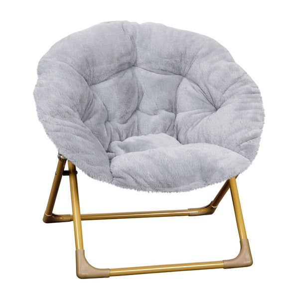 English Elm Gwen 23" Kids Cozy Mini Folding Saucer Chair - Plush Upholstery for Safe, Stylish Relaxation Space Gray Faux Fur/Soft Gold Frame FV-FMC-030-GY-SGD-GG