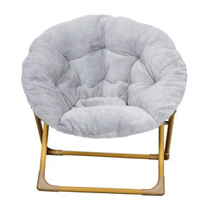 English Elm Gwen 23" Kids Cozy Mini Folding Saucer Chair - Plush Upholstery for Safe, Stylish Relaxation Space Gray Faux Fur/Soft Gold Frame FV-FMC-030-GY-SGD-GG