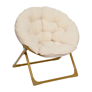English Elm Gwen 23" Kids Cozy Mini Folding Saucer Chair - Plush Upholstery for Safe, Stylish Relaxation Space Ivory Faux Fur/Soft Gold Frame FV-FMC-030-IV-SGD-GG