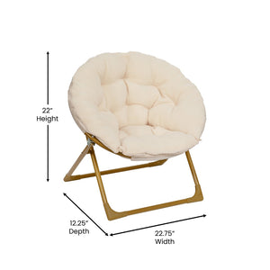 English Elm Gwen 23" Kids Cozy Mini Folding Saucer Chair - Plush Upholstery for Safe, Stylish Relaxation Space Ivory Faux Fur/Soft Gold Frame FV-FMC-030-IV-SGD-GG