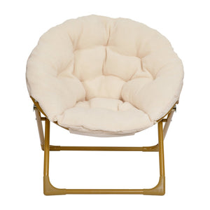 English Elm Gwen 23" Kids Cozy Mini Folding Saucer Chair - Plush Upholstery for Safe, Stylish Relaxation Space Ivory Faux Fur/Soft Gold Frame FV-FMC-030-IV-SGD-GG