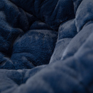 English Elm Gwen 23" Kids Cozy Mini Folding Saucer Chair - Plush Upholstery for Safe, Stylish Relaxation Space Navy Faux Fur/Soft Gold Frame FV-FMC-030-NV-SGD-GG