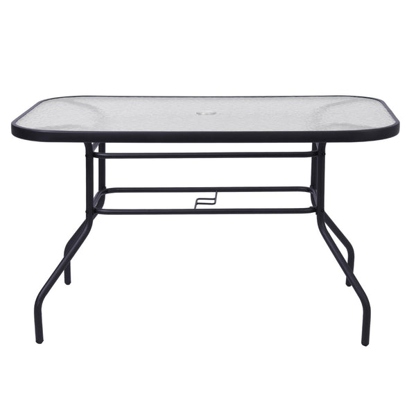 English Elm Tory Commercial Grade Rectangular Patio Table with Tempered Glass Top for Outdoor Dining & Gatherings Clear Top/Black Frame 27.5"W x 47.25"L FV-FRB7-120-7W-BLK-GG