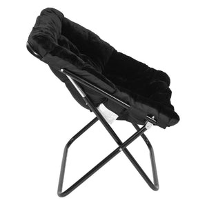 English Elm Archer 28" Oversized Faux Fur Saucer Chair - Stylish, Portable Comfort for Dorms and Living Spaces Black Fabric/Black Frame FV-FSC-027-BK-BK-GG