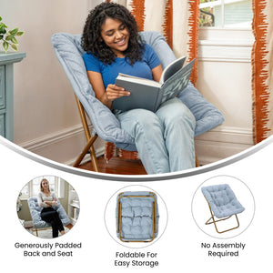 English Elm Archer 28" Oversized Faux Fur Saucer Chair - Stylish, Portable Comfort for Dorms and Living Spaces Aqua Fabric/Soft Gold Frame FV-FSC-027-DTAQ-SGD-GG