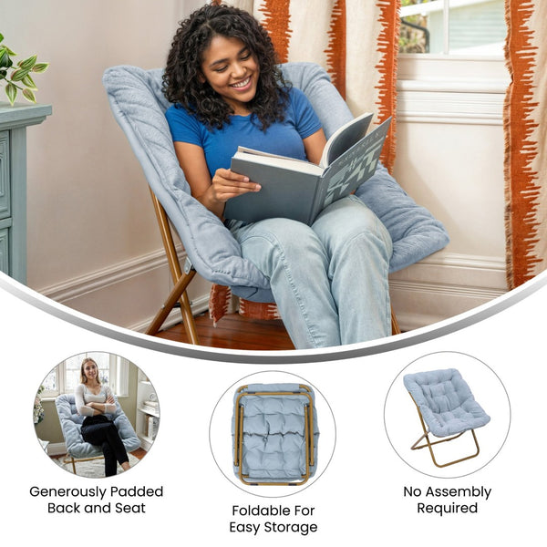 English Elm Archer 28" Oversized Faux Fur Saucer Chair - Stylish, Portable Comfort for Dorms and Living Spaces Aqua Fabric/Soft Gold Frame FV-FSC-027-DTAQ-SGD-GG