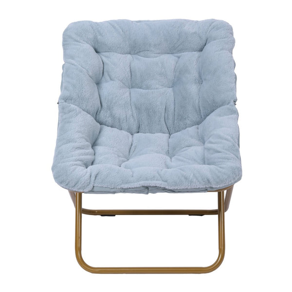 English Elm Archer 28" Oversized Faux Fur Saucer Chair - Stylish, Portable Comfort for Dorms and Living Spaces Aqua Fabric/Soft Gold Frame FV-FSC-027-DTAQ-SGD-GG