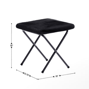 English Elm Archer Oversized Folding Saucer Chair with Ottoman - Plush Faux Fur Comfort for Home & Dorm Use Black Fabric/Black Frame FV-FSC-027-FR-BK-BK-GG