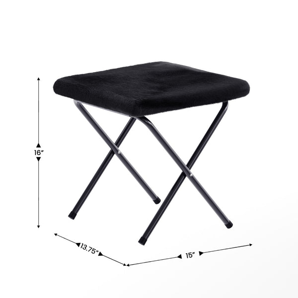 English Elm Archer Oversized Folding Saucer Chair with Ottoman - Plush Faux Fur Comfort for Home & Dorm Use Black Fabric/Black Frame FV-FSC-027-FR-BK-BK-GG