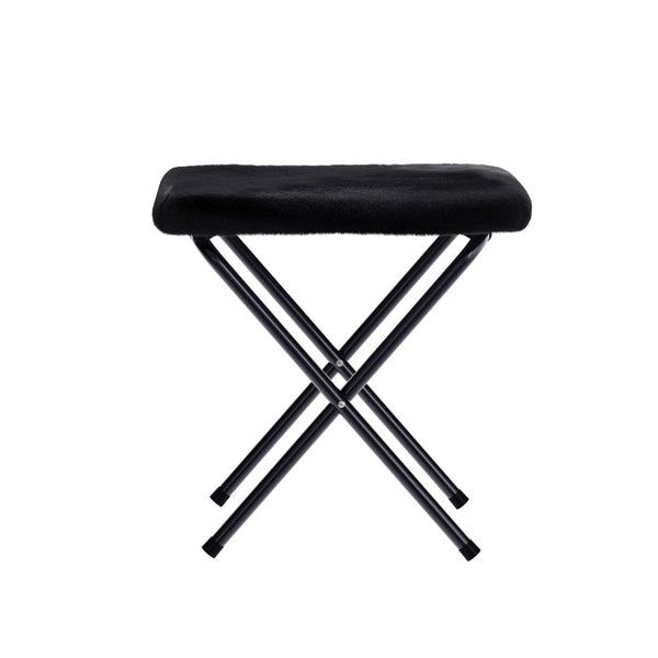 English Elm Archer Oversized Folding Saucer Chair with Ottoman - Plush Faux Fur Comfort for Home & Dorm Use Black Fabric/Black Frame FV-FSC-027-FR-BK-BK-GG