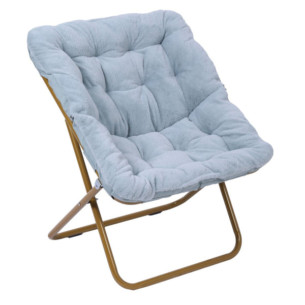 English Elm Archer Oversized Folding Saucer Chair with Ottoman - Plush Faux Fur Comfort for Home & Dorm Use Aqua Fabric/Soft Gold Frame FV-FSC-027-FR-DTAQ-SGD-GG