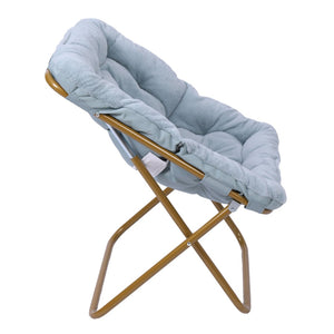 English Elm Archer Oversized Folding Saucer Chair with Ottoman - Plush Faux Fur Comfort for Home & Dorm Use Aqua Fabric/Soft Gold Frame FV-FSC-027-FR-DTAQ-SGD-GG