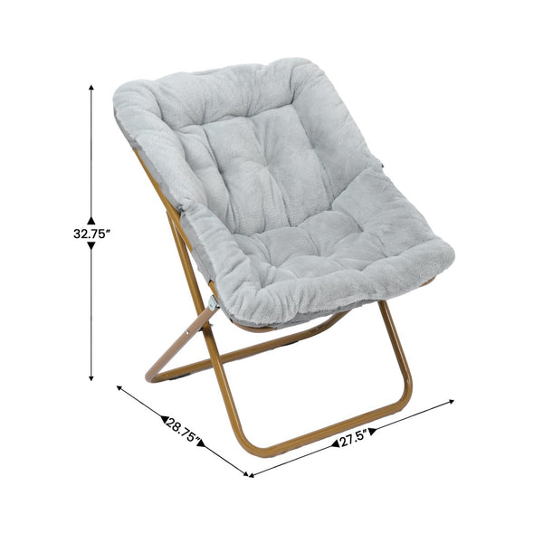 English Elm Archer Oversized Folding Saucer Chair with Ottoman - Plush Faux Fur Comfort for Home & Dorm Use Gray Fabric/Soft Gold Frame FV-FSC-027-FR-GY-SGD-GG