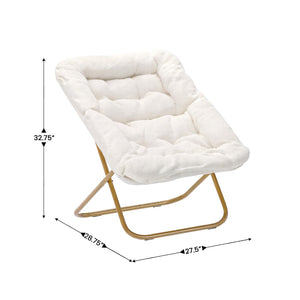 English Elm Archer Oversized Folding Saucer Chair with Ottoman - Plush Faux Fur Comfort for Home & Dorm Use Ivory Faux Shearling Fabric/Soft Gold Frame FV-FSC-027-FR-IV-SGD-GG