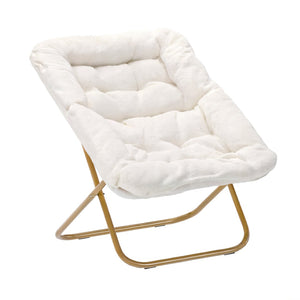 English Elm Archer Oversized Folding Saucer Chair with Ottoman - Plush Faux Fur Comfort for Home & Dorm Use Ivory Faux Shearling Fabric/Soft Gold Frame FV-FSC-027-FR-IV-SGD-GG