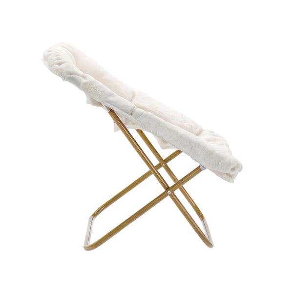 English Elm Archer Oversized Folding Saucer Chair with Ottoman - Plush Faux Fur Comfort for Home & Dorm Use Ivory Faux Shearling Fabric/Soft Gold Frame FV-FSC-027-FR-IV-SGD-GG