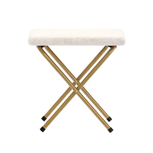 English Elm Archer Oversized Folding Saucer Chair with Ottoman - Plush Faux Fur Comfort for Home & Dorm Use Ivory Faux Shearling Fabric/Soft Gold Frame FV-FSC-027-FR-IV-SGD-GG